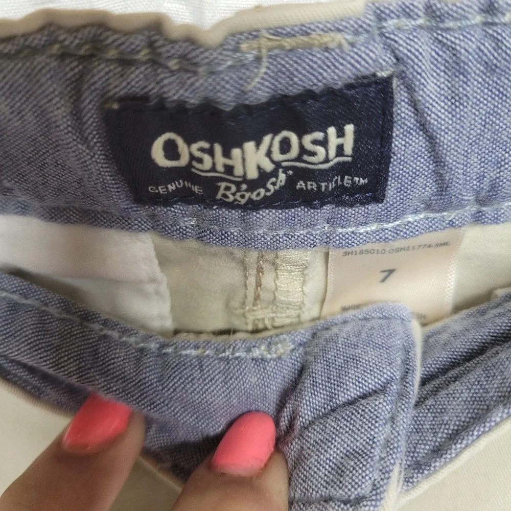 OshKosh Bgosh Boys Khaki Chino Shorts Size 7 Tan Flat Front 3H185010